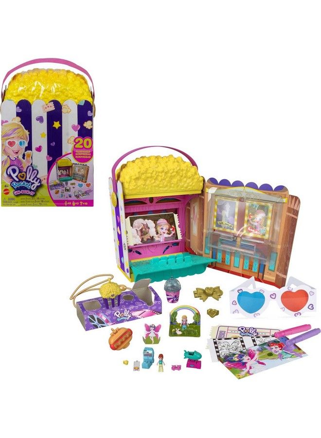 Unboxit Playset Popcorn Shaped Box Opens To A Movie Theater Adventure 20 Accessories Including 2 Micro Dolls & 3 Tiny Takeaways Great Alloccasion Gift For Ages 4 Years Old & Up