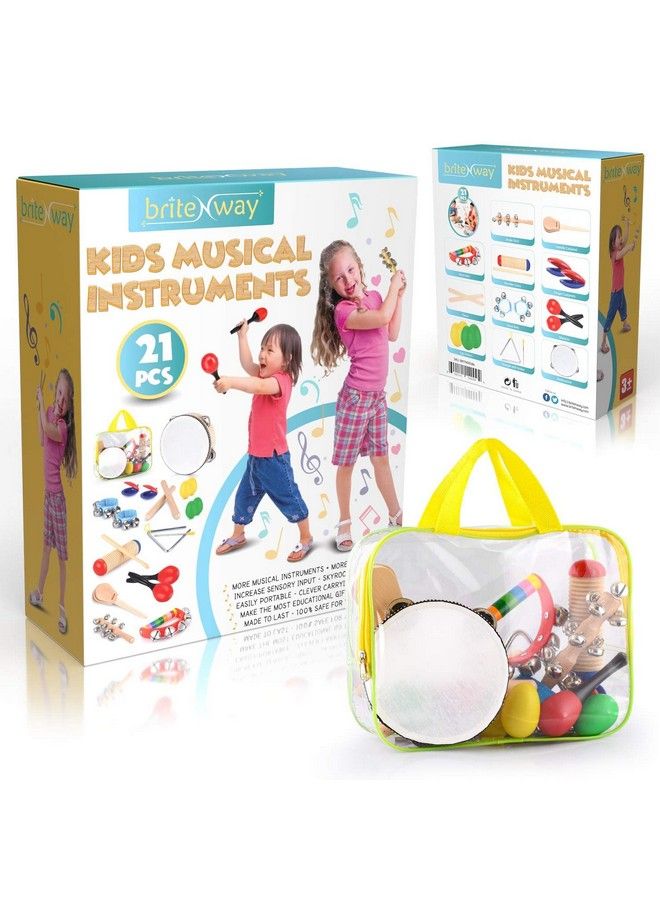 Toddler Educational & Musical Percussion For Kids & Children Instruments Set 21 Pcs With Tambourine Maracas Castanets & More Promote Fine Motor Skills Enhance Hand To Eye Coordination
