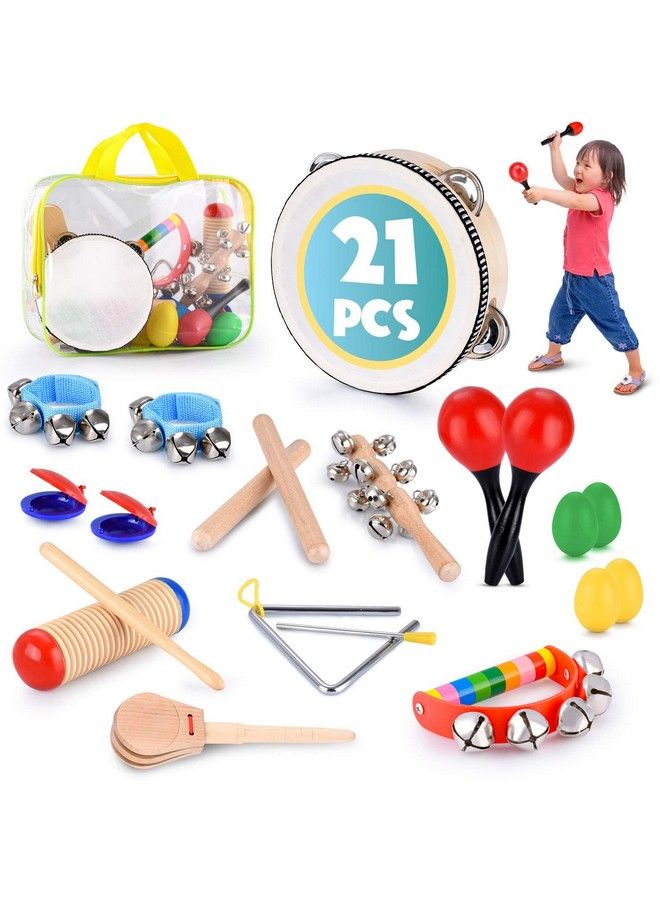 Toddler Educational & Musical Percussion For Kids & Children Instruments Set 21 Pcs With Tambourine Maracas Castanets & More Promote Fine Motor Skills Enhance Hand To Eye Coordination