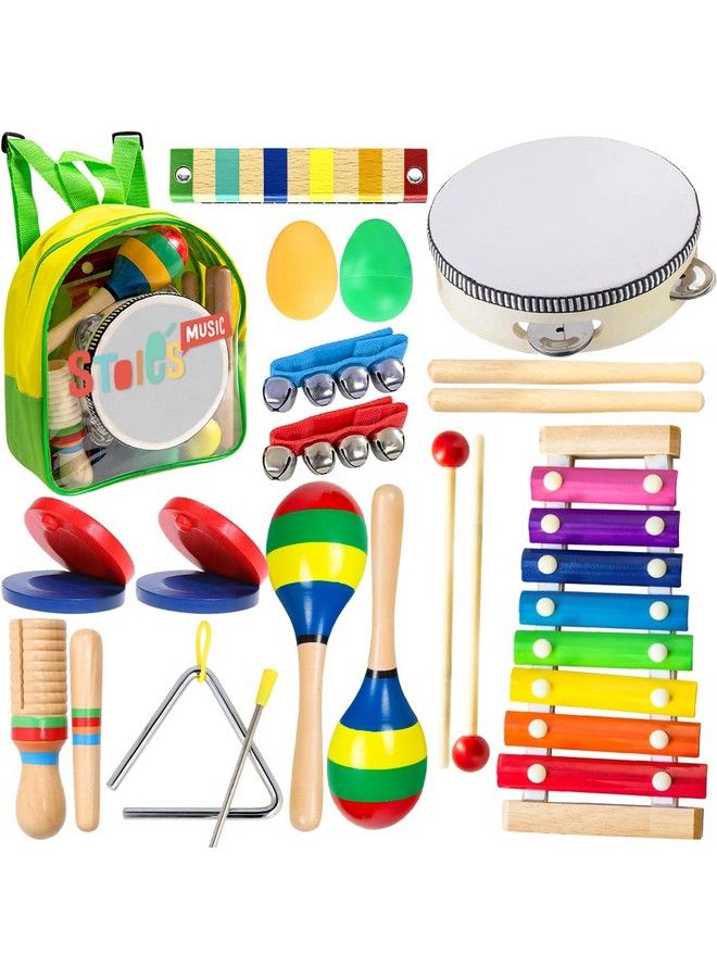 Kids Musical Instruments Set 19 Pcs For Toddler Ages 35 Baby Wooden Percussion Musical Toys For Little Boys & Girls 912 Years Old With Xylophone And Maracas To Play In First Mini Band