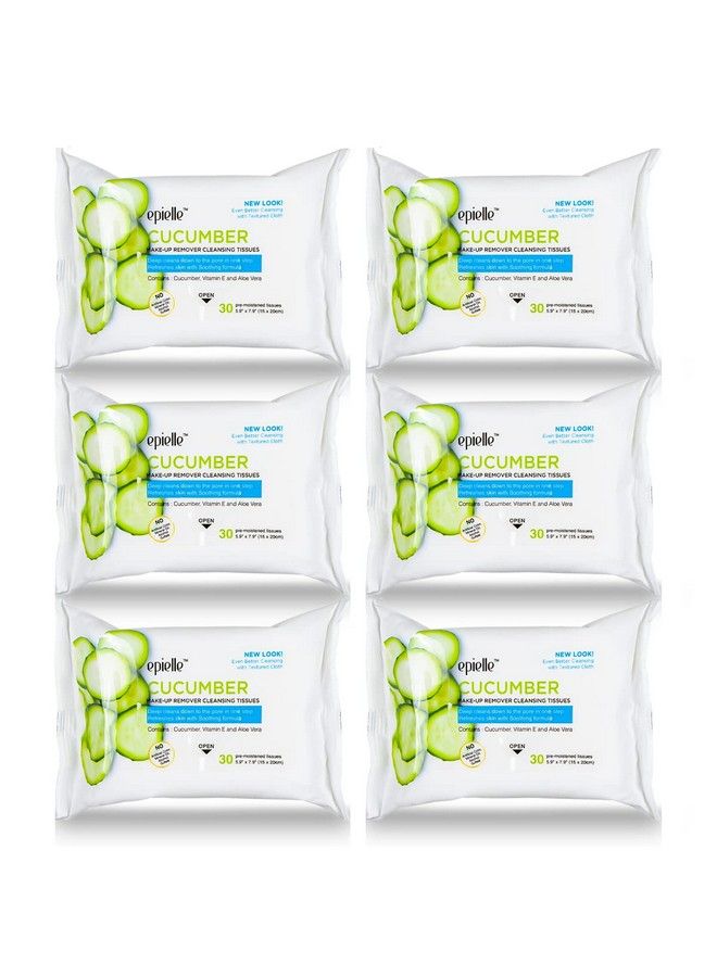 New Makeup Remover Cleansing Wipes Tissue Cucumber 30 Count 6 Pack ; Gentle For All Skin Types Daily Facial Cleansing Towelettes Removes Dirt Oil Makeup (Cucumber) Beauty Stocking Stuffers Gift