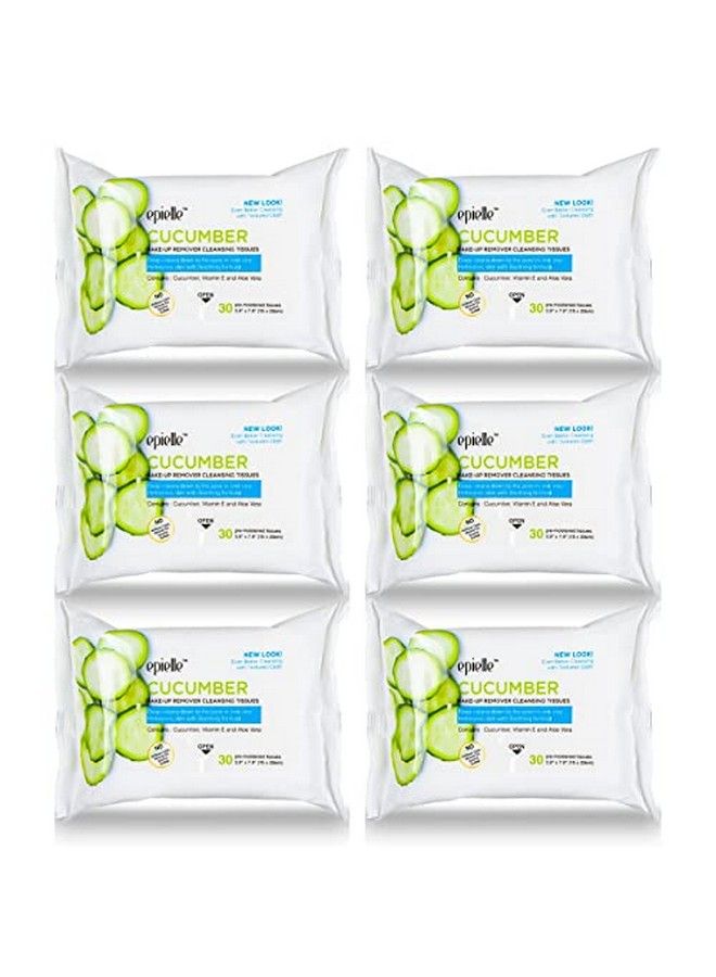 New Makeup Remover Cleansing Wipes Tissue Cucumber 30 Count 6 Pack ; Gentle For All Skin Types Daily Facial Cleansing Towelettes Removes Dirt Oil Makeup (Cucumber) Beauty Stocking Stuffers Gift