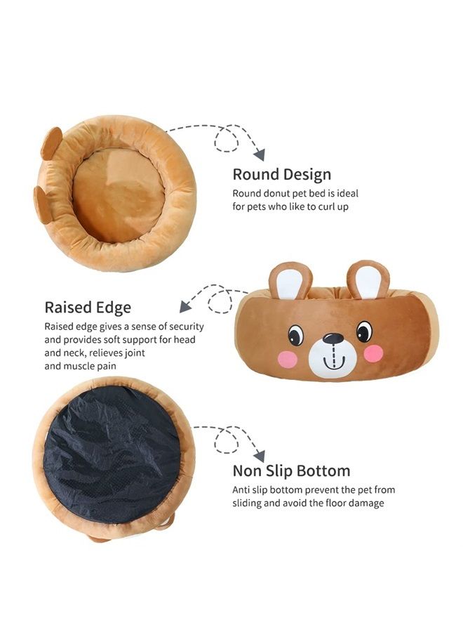 24 Inch Small Bear Dog Pet Bed, Warming Cozy Soft Dog Round Bed, Plush Dog Cat Cushion Bed for Medium Dogs