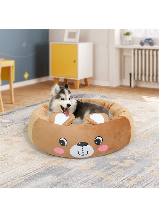 24 Inch Small Bear Dog Pet Bed, Warming Cozy Soft Dog Round Bed, Plush Dog Cat Cushion Bed for Medium Dogs