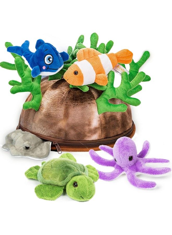 5Pc Stuffed Sea Animal & Toy Storage ; Soft Plush Sea Creatures Toys For Kids ; Small/Mini Stuffed Animals In Bulk ; Cute Toy Ocean Decor Ocean Animals ; Birthday Gift Bag Party Favor/Decor