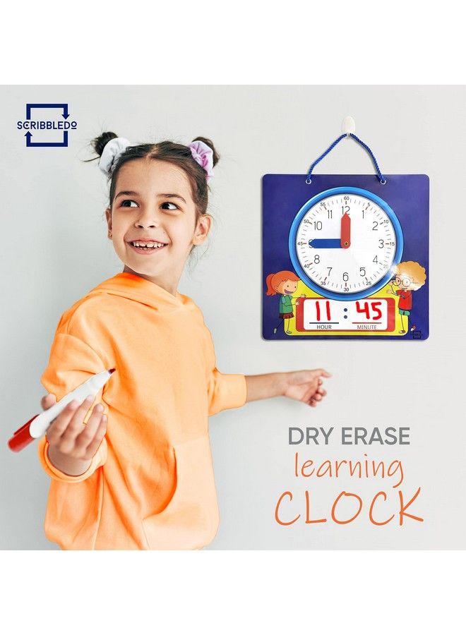 Writable Dry Erase Learning Clock For Kids Write & Wipe Demonstration Clock For Kids Learning To Tell Time Classrooms And Homeschool Supplies