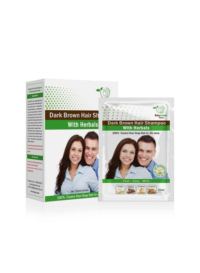 Shampoo 5 Pouches Dark Brown Hair Color Shampoo With Herbals For Men And Women New & Improved Formula All Hair Types With Herbals Ingredients Dark Brown Hair Shampoo 5 Pouches With 5 Pair Of Gloves.