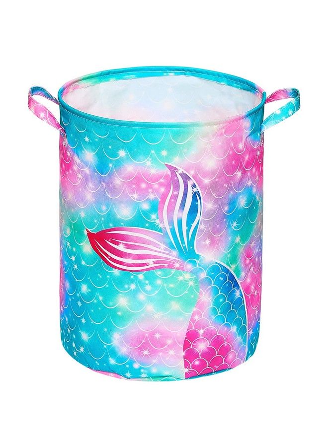 Mermaid Laundry Hamper 43.3L Waterproof Storage Basket Collapsible Toy Basket Canvas Organizer Basket With Handles For Kids Bedroom Baby Nursery Clothes