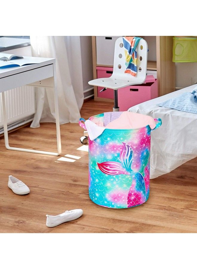 Mermaid Laundry Hamper 43.3L Waterproof Storage Basket Collapsible Toy Basket Canvas Organizer Basket With Handles For Kids Bedroom Baby Nursery Clothes