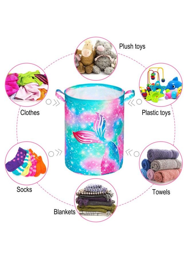 Mermaid Laundry Hamper 43.3L Waterproof Storage Basket Collapsible Toy Basket Canvas Organizer Basket With Handles For Kids Bedroom Baby Nursery Clothes