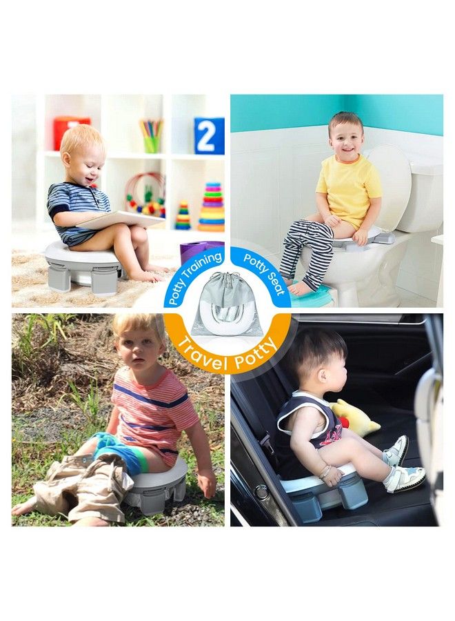 Portable Potty Training Toilet For Boys And Girls With Storage Bag Foldable Travel Potty Chair Toddler Potty Seat For Indoor And Outdoor Easy To Clean Includes Free 40Pcs Travel Bags(Gray)