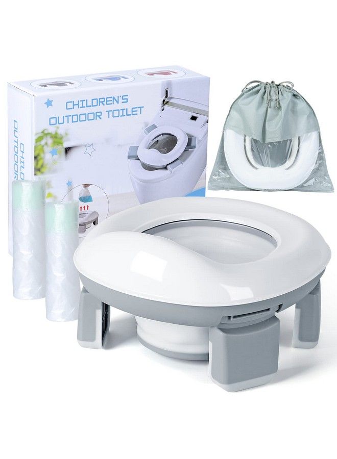 Portable Potty Training Toilet For Boys And Girls With Storage Bag Foldable Travel Potty Chair Toddler Potty Seat For Indoor And Outdoor Easy To Clean Includes Free 40Pcs Travel Bags(Gray)