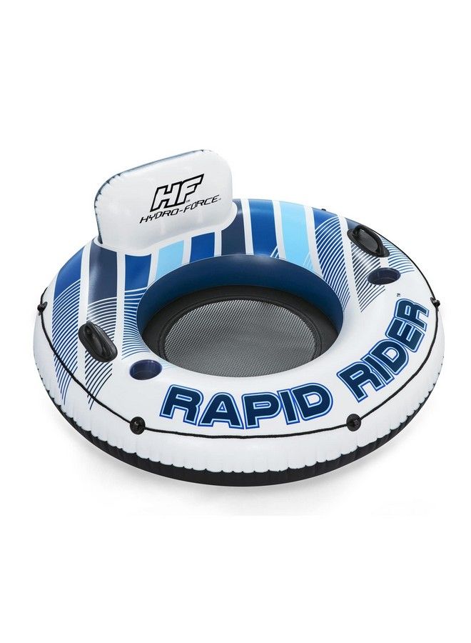 43116E Hydro Force Rapid Rider Inflatable River Lake Pool Inner Tube Float With Built In Backrest And Wrap Around Grab Rope Blue And White