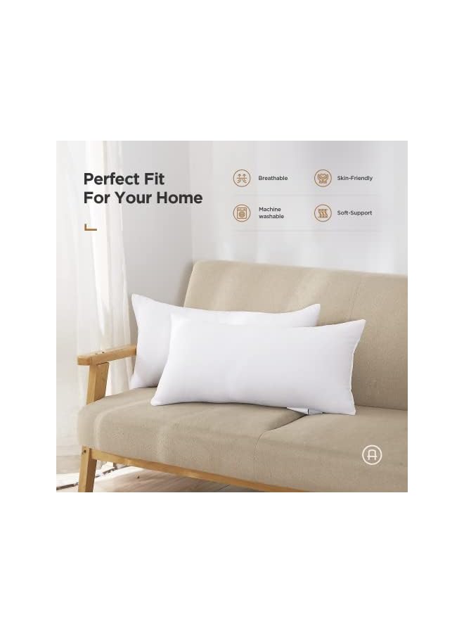 Decorative Rectangle Throw Pillow Inserts, Hypoallergenic Form Stuffer Cushion Sham Filler, 16x26, White