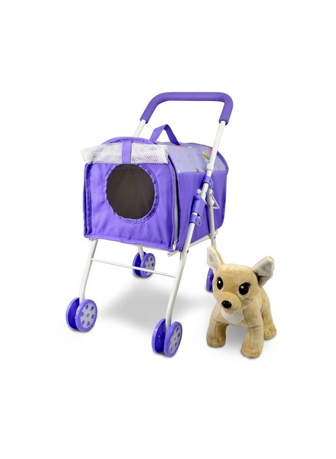 Pet Stroller And Accessories For Kids Ages 3 To 7 Year Olds Dog Toy For Toddlers 2 Pieces Play Dog Set Puppy Party Playset With 1 Pet Puppy Included Purple