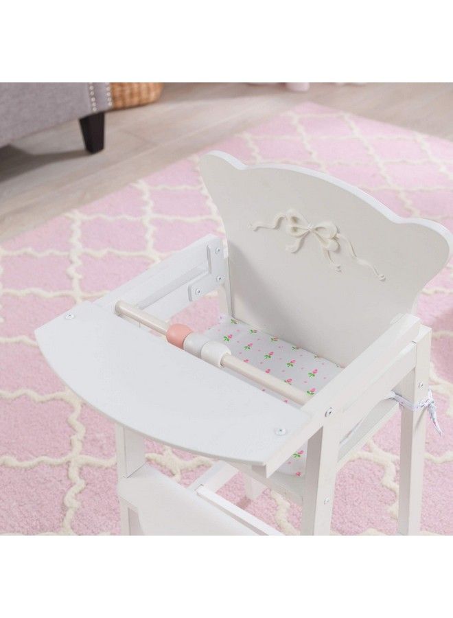 Tiffany Bow Scallopededge Wooden Lil Doll High Chair With Seat Pad White Gift For Ages 3+