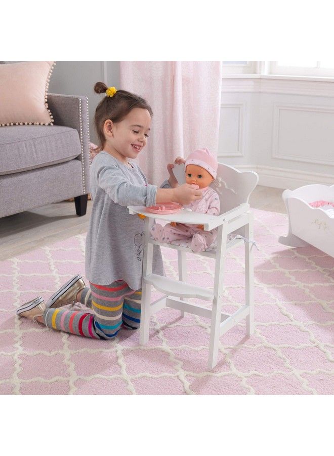 Tiffany Bow Scallopededge Wooden Lil Doll High Chair With Seat Pad White Gift For Ages 3+