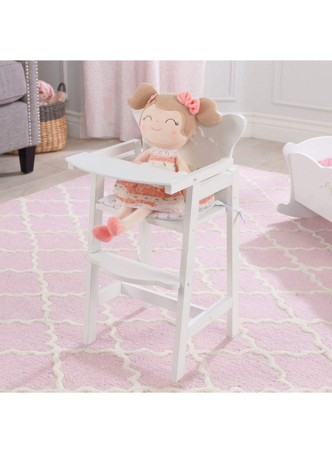 Tiffany Bow Scallopededge Wooden Lil Doll High Chair With Seat Pad White Gift For Ages 3+