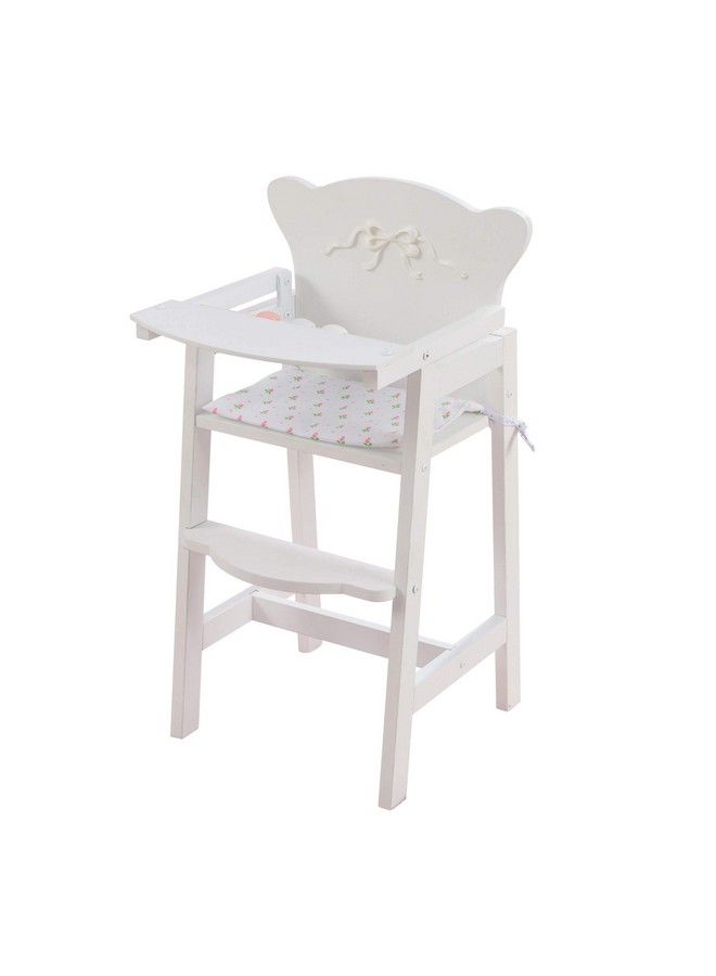 Tiffany Bow Scallopededge Wooden Lil Doll High Chair With Seat Pad White Gift For Ages 3+
