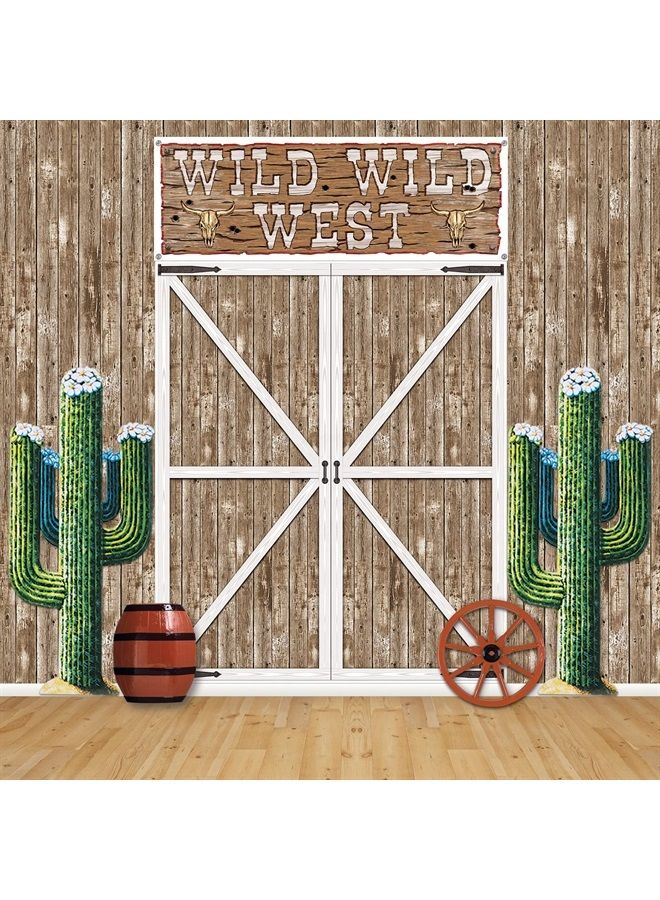 6' x 5' Rustic Western Barn Door Photography Background Farm Theme Photo Shoot Backdrop For Birthday, Baby Showers, Wedding Day Décor, Brown/White/Black