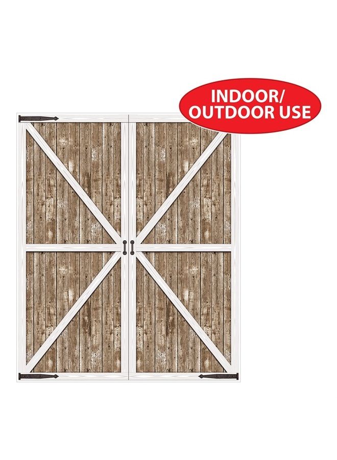 6' x 5' Rustic Western Barn Door Photography Background Farm Theme Photo Shoot Backdrop For Birthday, Baby Showers, Wedding Day Décor, Brown/White/Black