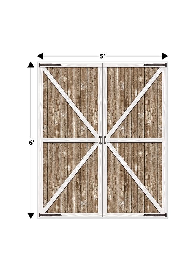 6' x 5' Rustic Western Barn Door Photography Background Farm Theme Photo Shoot Backdrop For Birthday, Baby Showers, Wedding Day Décor, Brown/White/Black