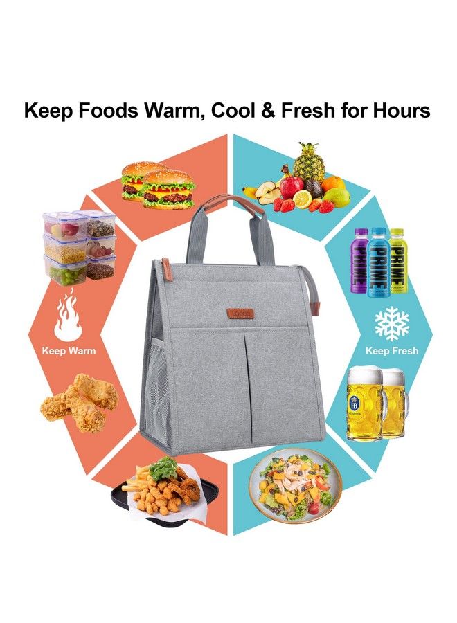 Lunch Bag For Women Men Insulated Lunch Tote Bags Waterproof Reusable Lunch Box Soft Cooler With Pockets For Work School Travel Picnic Gray