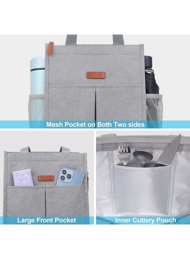 Lunch Bag For Women Men Insulated Lunch Tote Bags Waterproof Reusable Lunch Box Soft Cooler With Pockets For Work School Travel Picnic Gray