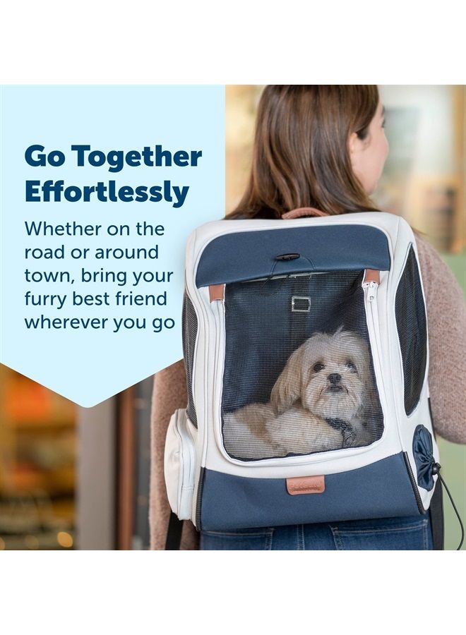 Happy Ride Backpack Pet Carrier - Perfect for Dogs & Cats up to 20lbs - Mesh Windows for Comfortable Travel - Harness Tether for Safety - Easy Access Treat Opening - Can be Secured in The Car