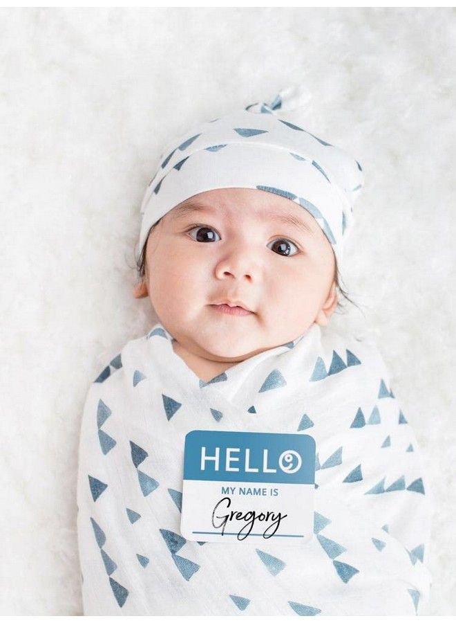 Baby Hello World Newborn Hat And Swaddle Blanket Set Triangle Blue