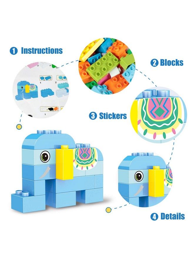 Building Blocks Set For Toddlers Creative Large Building Bricks Toy Animals Building Kit With Storage Box Preschool Learning Educational Toys For Kids Boys Girls Gifts For 3+ Years Old (122 Pieces)