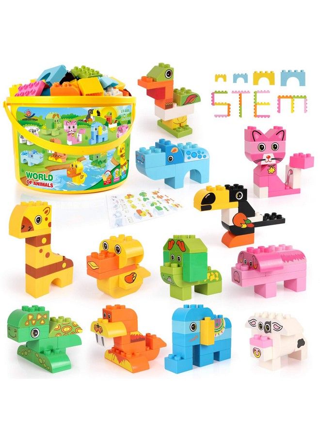 Building Blocks Set For Toddlers Creative Large Building Bricks Toy Animals Building Kit With Storage Box Preschool Learning Educational Toys For Kids Boys Girls Gifts For 3+ Years Old (122 Pieces)