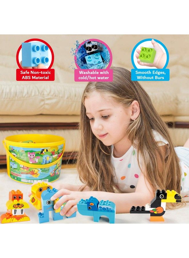 Building Blocks Set For Toddlers Creative Large Building Bricks Toy Animals Building Kit With Storage Box Preschool Learning Educational Toys For Kids Boys Girls Gifts For 3+ Years Old (122 Pieces)