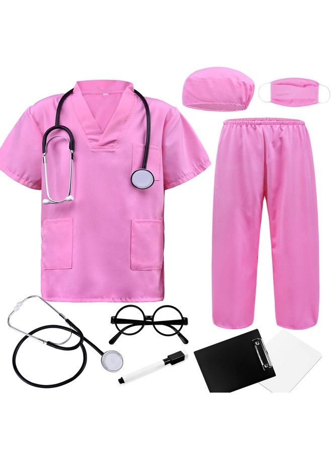 Doctor Costume For Kids Pink Scrubs Sets Nurse Scrubs Costume Veterinarian Costume Doctor Accessories Toys Stethoscope Nursing Clipboards Toddlers Girls 34T Brithday Party Halloween Dress Up