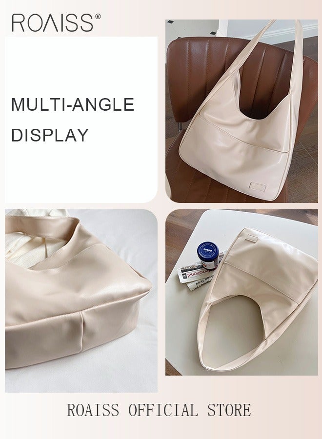 Women's Large Capacity Commuter Bag Tote Bag Simple Solid Color PU Material