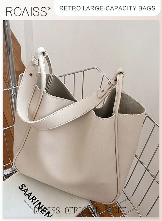 Women's Large-Capacity Bag All-Match Commuter Shoulder Bag Student Tote Bag Retro Texture