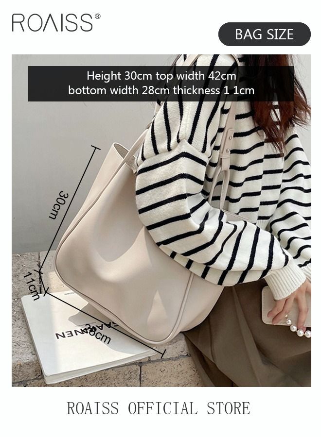 Women's Large-Capacity Bag All-Match Commuter Shoulder Bag Student Tote Bag Retro Texture