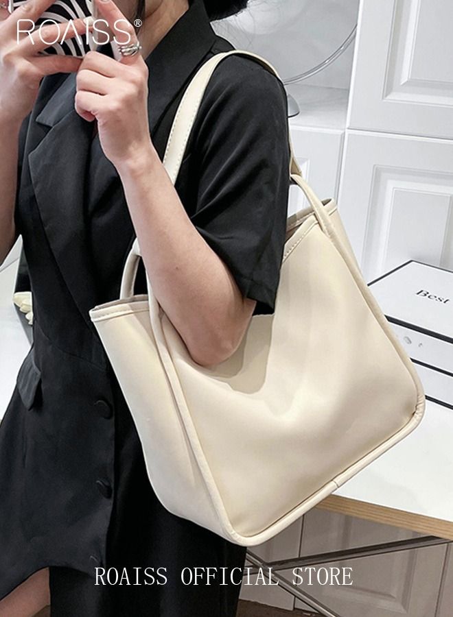 Women's Large-Capacity Bag All-Match Commuter Shoulder Bag Student Tote Bag Retro Texture