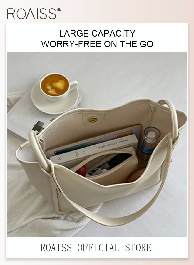 Women's Large-Capacity Bag All-Match Commuter Shoulder Bag Student Tote Bag Retro Texture