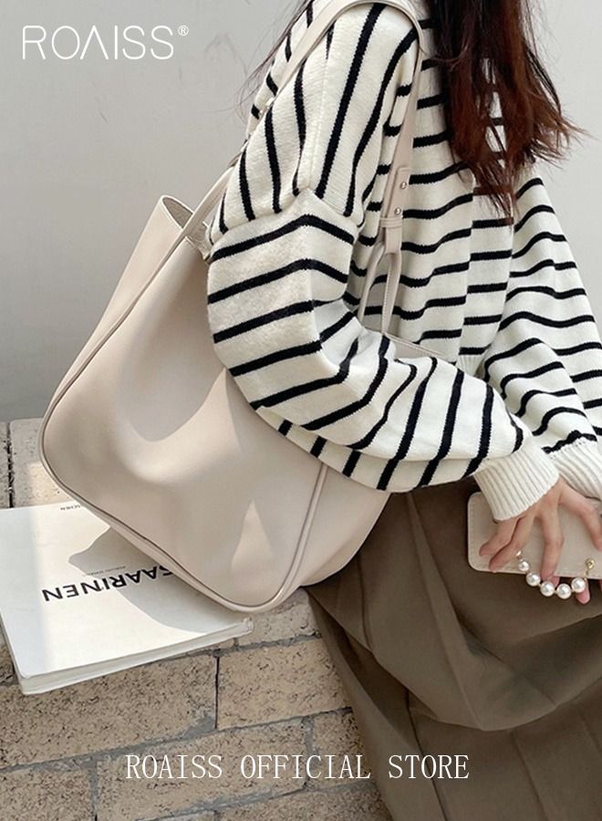 Women's Large-Capacity Bag All-Match Commuter Shoulder Bag Student Tote Bag Retro Texture