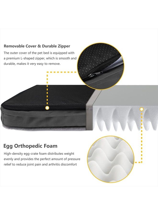 XL Dog Bed Washable Removable Cover Memory Foam,Orthopedic Dog Crate Bed 41 x 27 with Waterproof Inner Lining,Egg Crates Foam Pad Replacement Dog Beds,Pain Relief for Arthritis,Dark Grey
