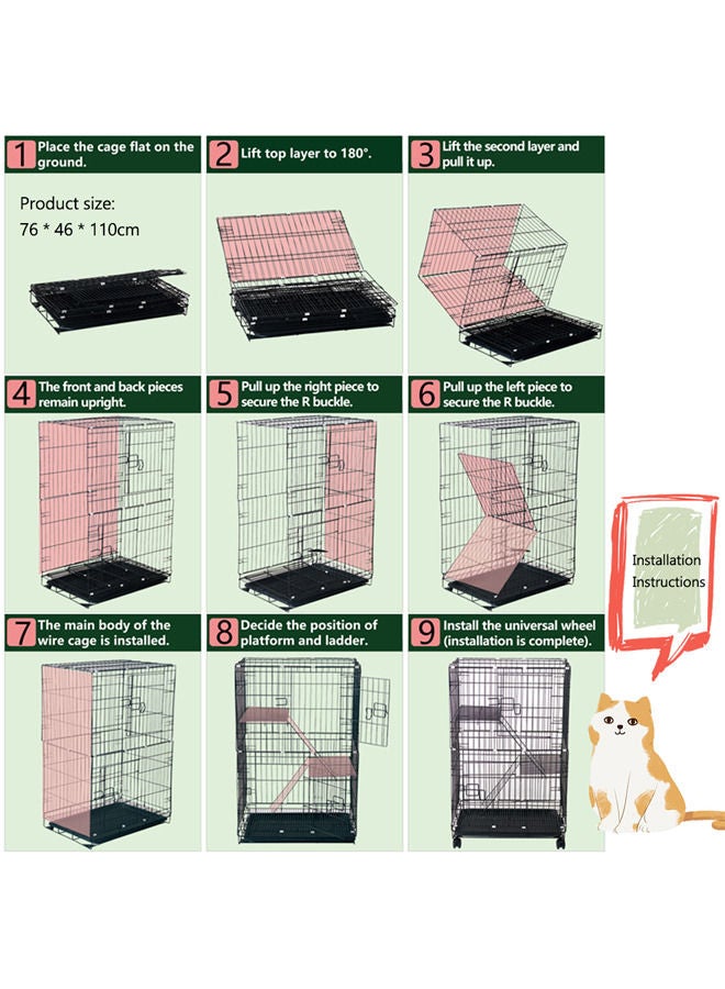 4-Tier Wire Cat Cage Playpen Kennel,Large Cat Crate for Indoor Cats(110*76*46cm,Black1)