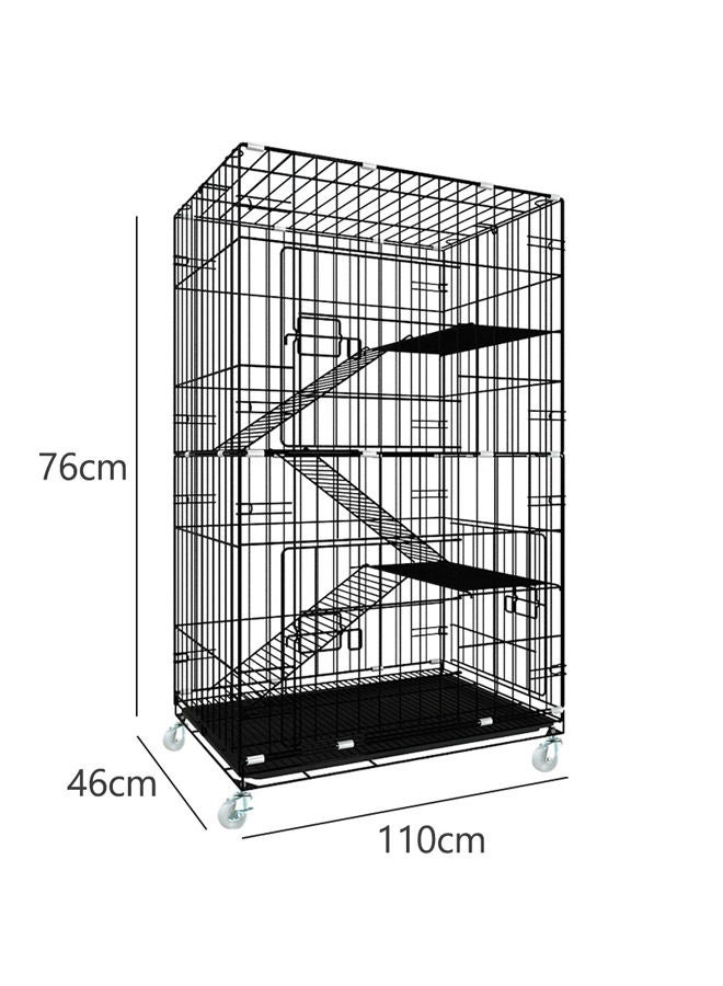 4-Tier Wire Cat Cage Playpen Kennel,Large Cat Crate for Indoor Cats(110*76*46cm,Black1)