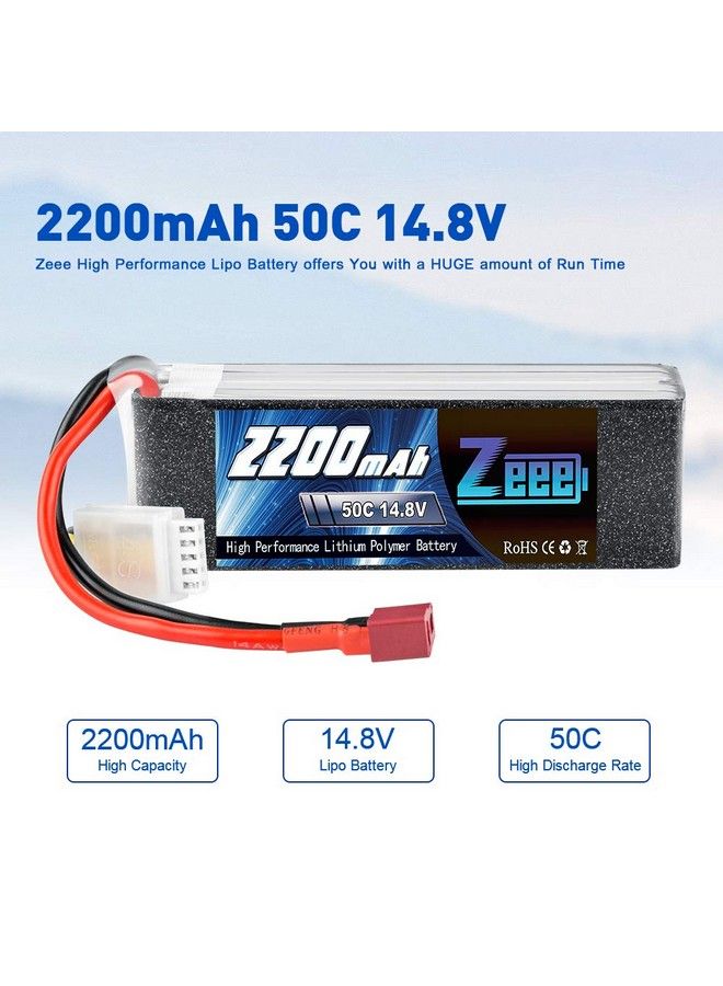 14.8V 2200Mah 50C 4S Lipo Battery With Deans T Connector For Rc Car Boat Truck Helicopter Airplane Uav Drone Fpv Rc Hobby (2 Pack)