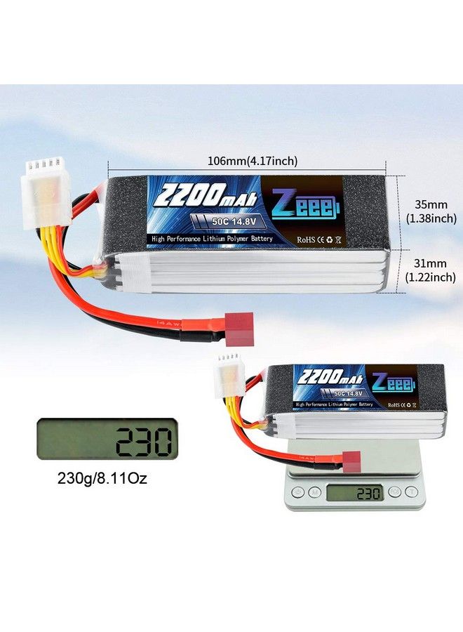 14.8V 2200Mah 50C 4S Lipo Battery With Deans T Connector For Rc Car Boat Truck Helicopter Airplane Uav Drone Fpv Rc Hobby (2 Pack)