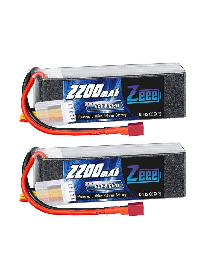 14.8V 2200Mah 50C 4S Lipo Battery With Deans T Connector For Rc Car Boat Truck Helicopter Airplane Uav Drone Fpv Rc Hobby (2 Pack)