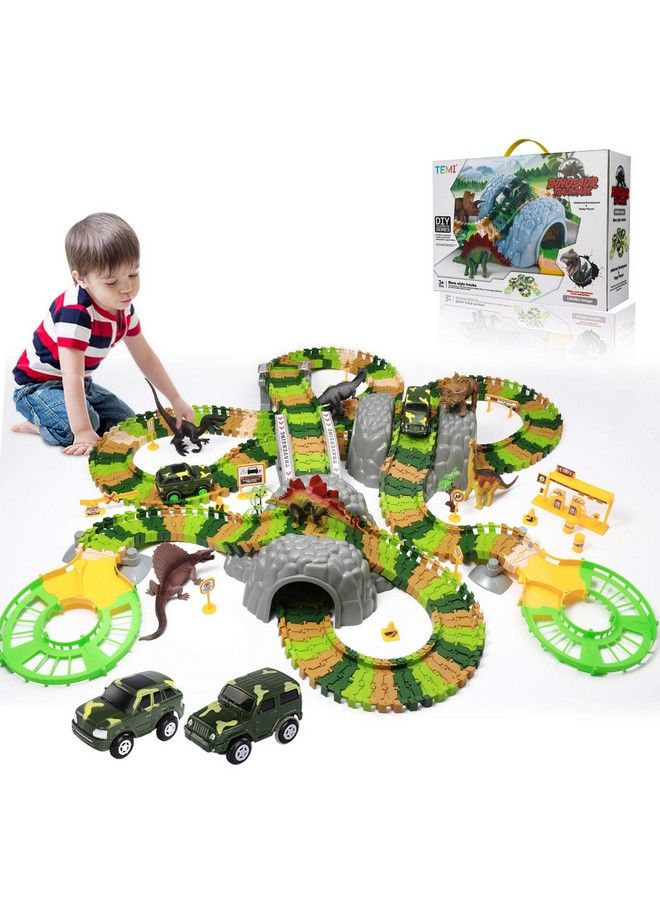 Dinosaur Train Toys For Kids Longer Track 6 Realistic Jurassic Dino Figures 2 Electric Toy Car Twisted Flexible Train Track Set For Toddlers Boys & Girls 3 4 5 6 7 Years