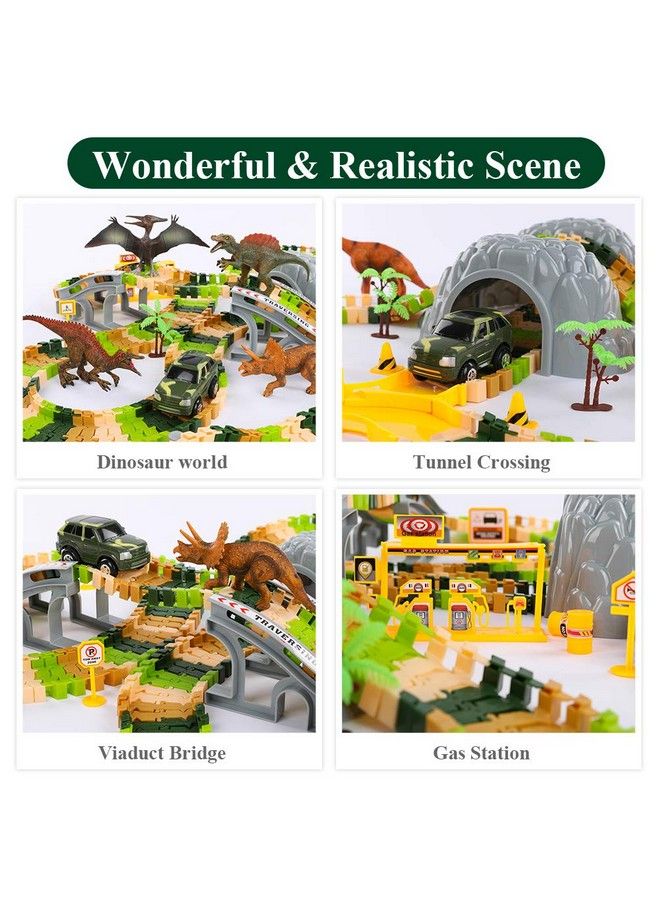 Dinosaur Train Toys For Kids Longer Track 6 Realistic Jurassic Dino Figures 2 Electric Toy Car Twisted Flexible Train Track Set For Toddlers Boys & Girls 3 4 5 6 7 Years