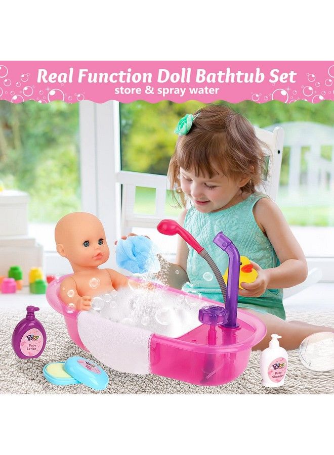 Baby Doll Set With Bathtub11Pcs Newborn Doll Bath Set Real Working Bathtub With Detachable Shower Spraytoy Gift Set For 3+ Years Old Kids