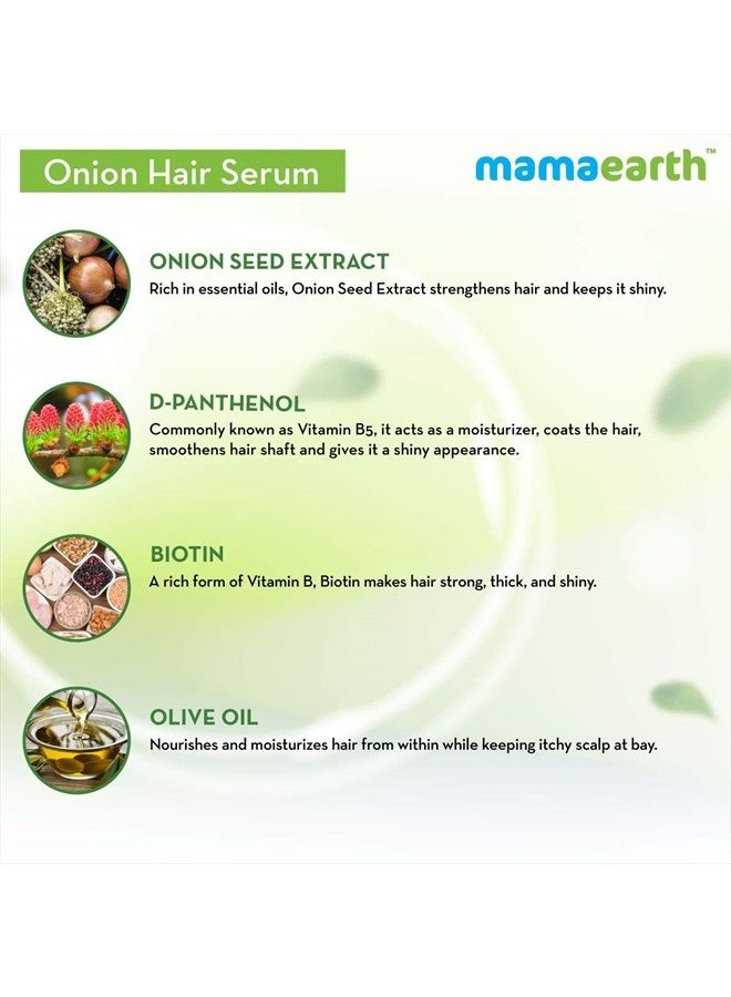 Mamaearth Onion Hair Serum For Silky & Smooth Hair, Tames Frizzy Hair, with Onion & Biotin for Strong, Tangle Free & Frizz-Free Hair - 100 ml